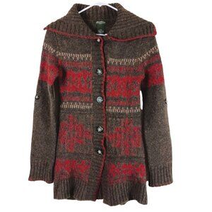 Eddie Bauer Cardigan Womens XS Brown Wool Alpaca Blend Ribbed Cozy Gorpcore